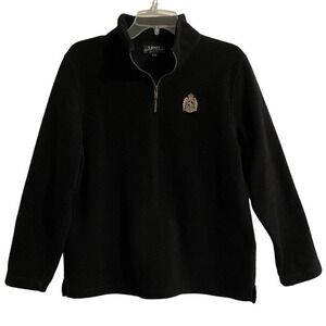 Lauren Ralph Lauren Black Fleece 1/4 Zip Size Petite M Crest Logo Embroi…